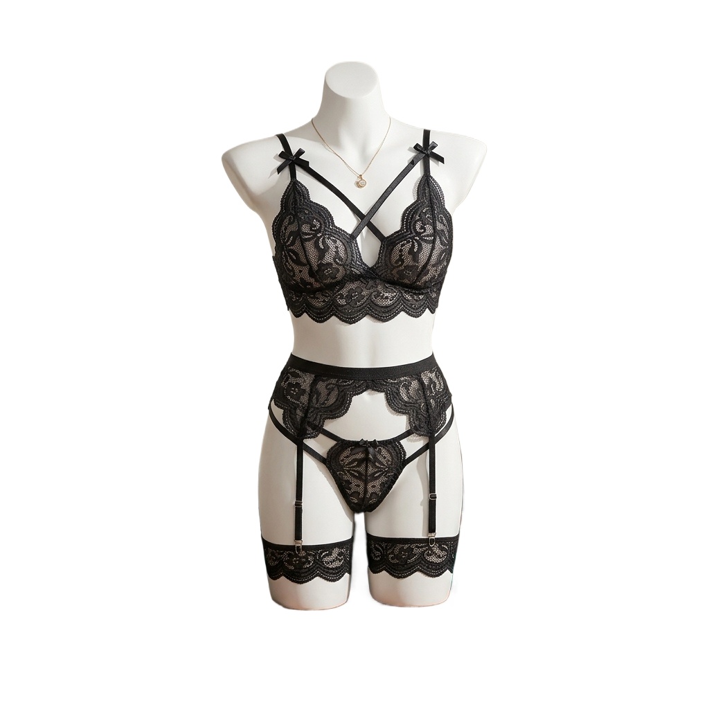 Garter Belt Set - Conjunto de lingerie feminina com detalhes